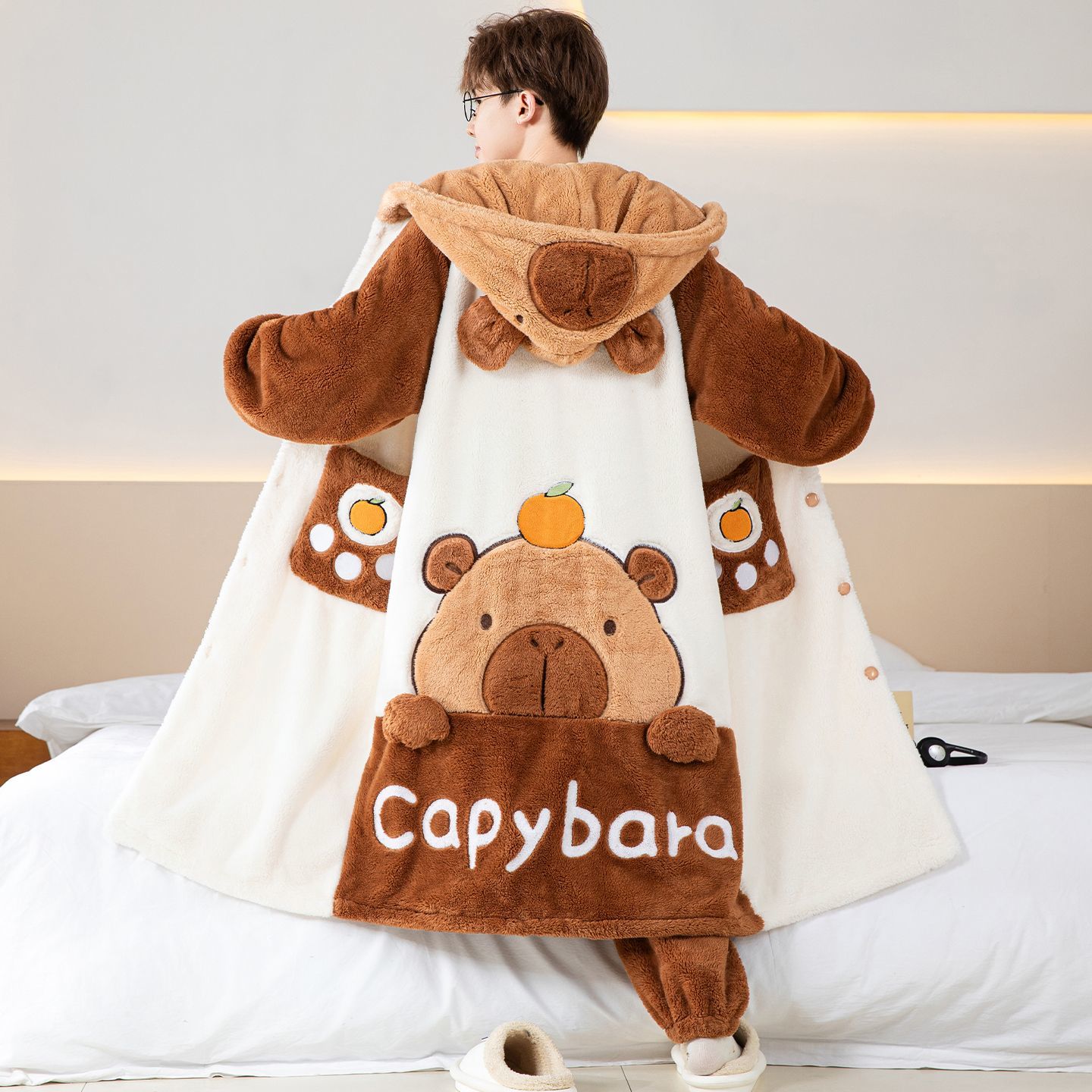 Men Shoes Models - Capybara Cute Cartoon Hooded Plush Robe