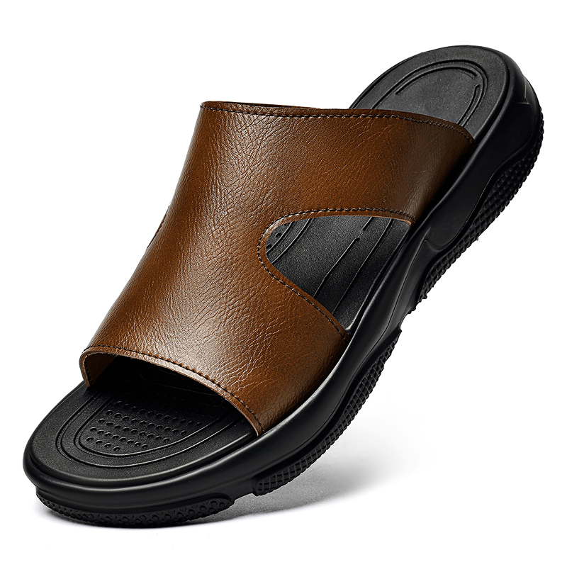 Men'S Shoes Hush Puppies - Men's Leather Slide Sandals Non-slip Thick