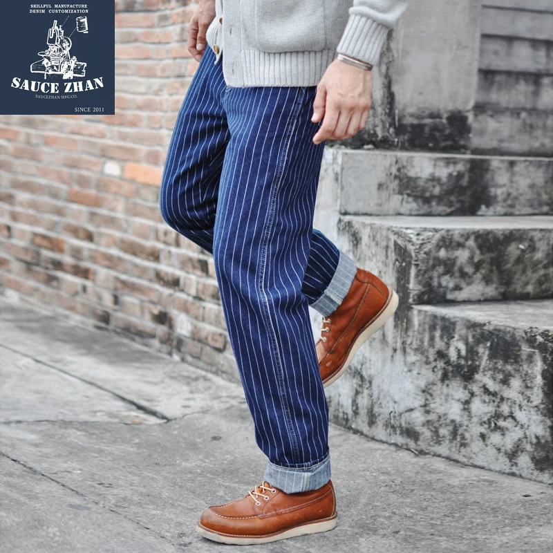 Men'S Shoes With Jeans - Saucezhan Striped Jeans Men Vintage Men